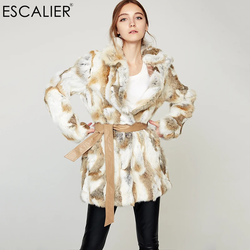 ESCALIER повседневное 100% кроличий мех пальто зима вязаный толстый теплый верхняя