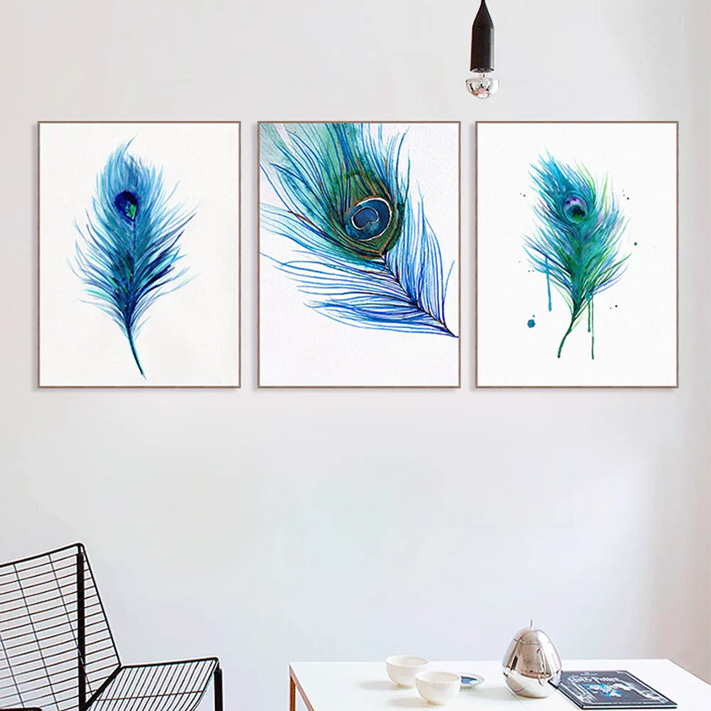 

Beautiful Blue Peacock Feather A4 Poster Nordic Living Room Wall Art Print Picture Home Decor Canvas Painting No Frame