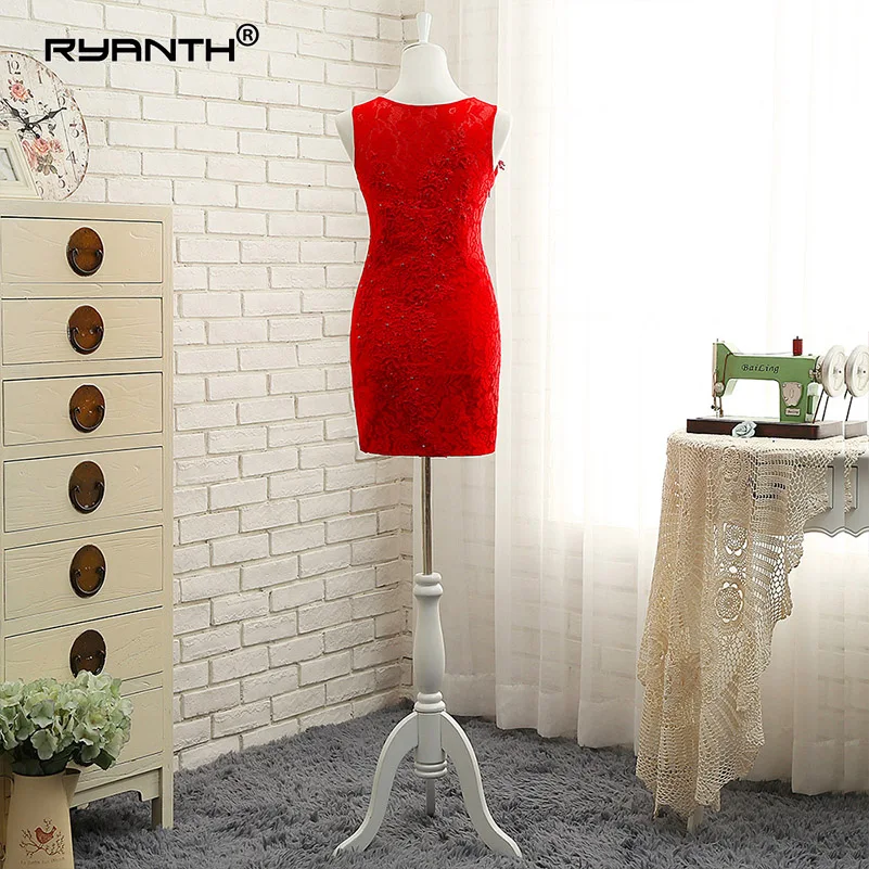 Ryanth New Fashion Lace Red Mermaid Short Prom Dresses 2018 Sexy Scoop Mini Formal Evening Party Dress Real photo | Свадьбы и