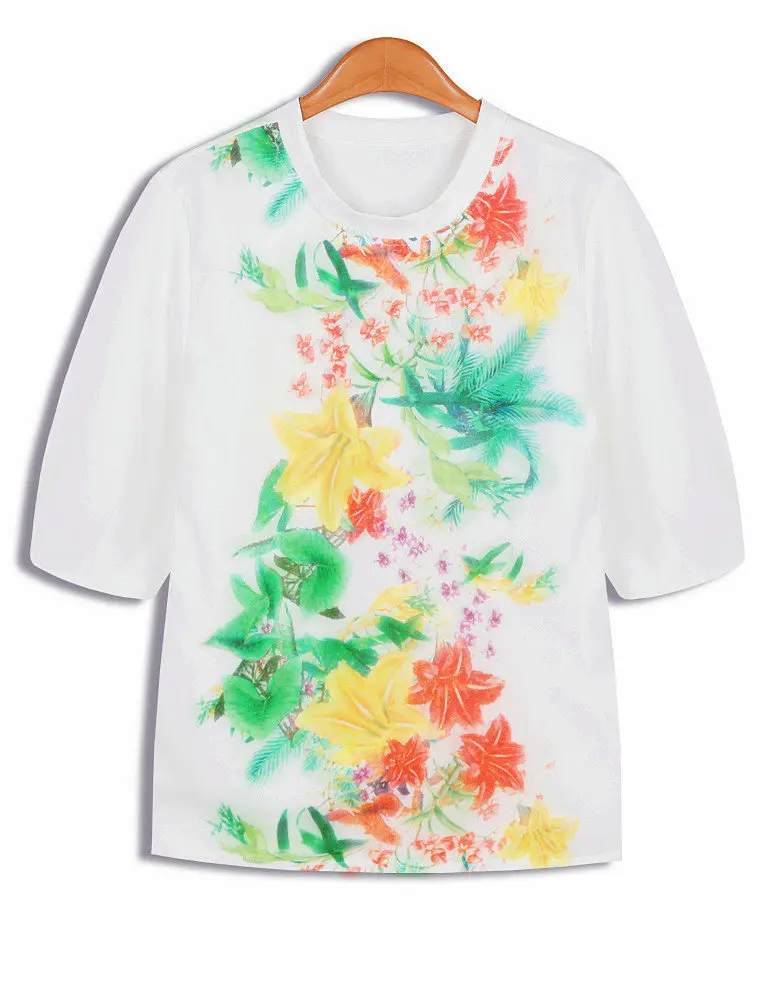 Женская футболка с круглым вырезом хлопковая Футболка в стиле хип-хоп цветочным