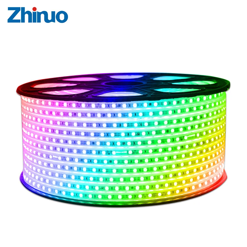 Высокое качество светодиодная лента SMD5050 Водонепроницаемый Тип RGB 60 светодиодный s/m AC220V гибкий светильник+ пульт дистанционного управления вечерние декоративный светильник для дома
