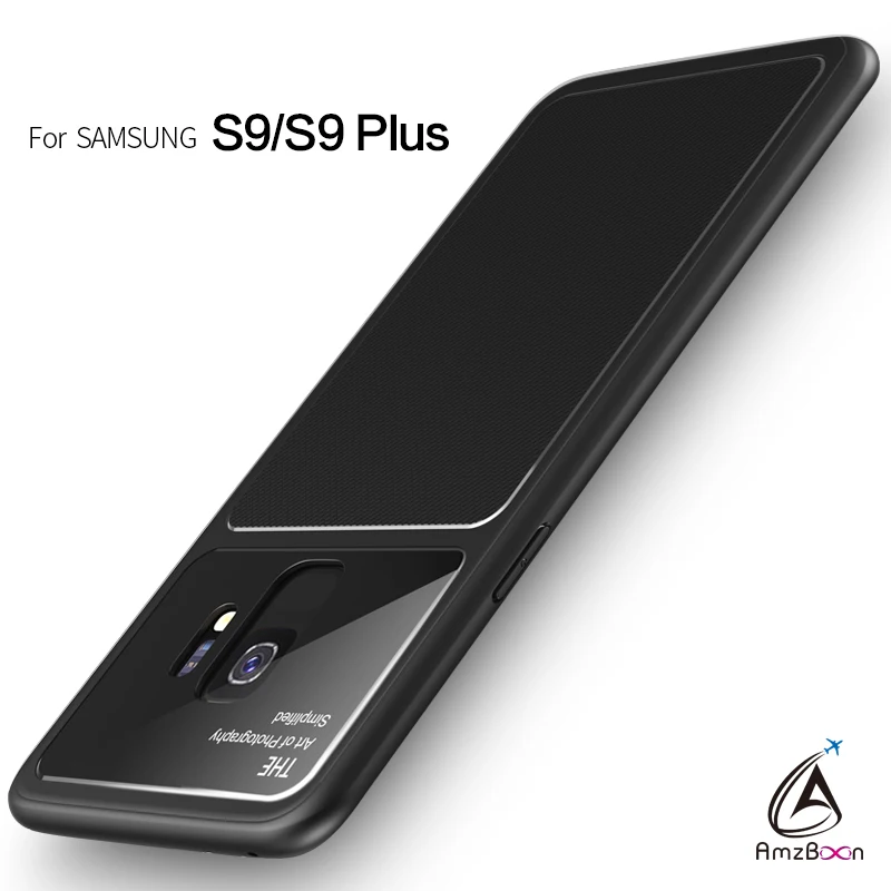 Amzboon Luxury TPU Back Glass Protector Cover Case For Samsung Galaxy S9 Plus Phone Anti-fingerprint Bag for Silicone Shell |