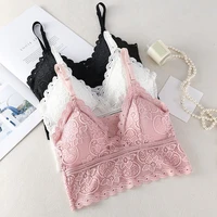 women fashion wireless bra padded bralette deep v lace bras summer crop top embroidery floral tank top