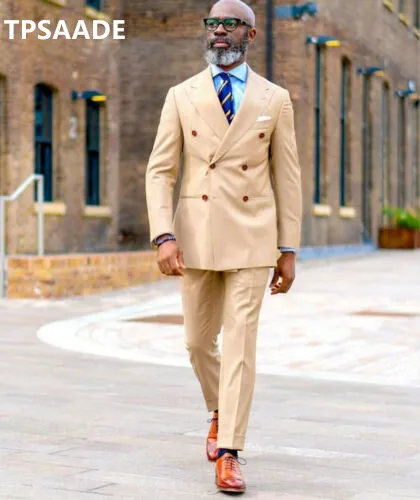 TPSAADE классическое мужское двубортное пальто цвета хаки + брюки костюм жениха с