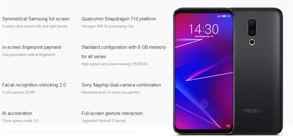 Meizu 16 16X, глобальная версия, 6 ГБ ОЗУ, 128 Гб ПЗУ, Смартфон Snapdragon 710, четыре ядра, 6,0 дюйма, 2160x1080, отпечаток пальца, мобильный телефон