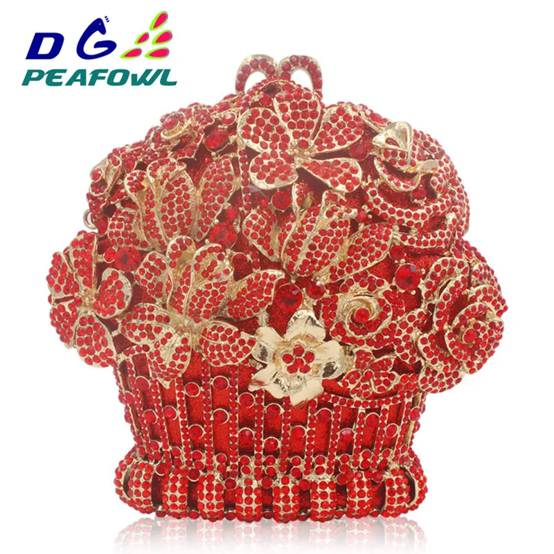 Luxury Blue Flower Basket Shape Diamond Lady Clutch Purses And Handbags For Women 2018 Hollow Out Evening Party Dinner Bag