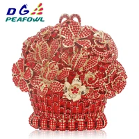 luxury blue flower basket shape diamond lady clutch purses and handbags for women 2018 hollow out evening party dinner bag