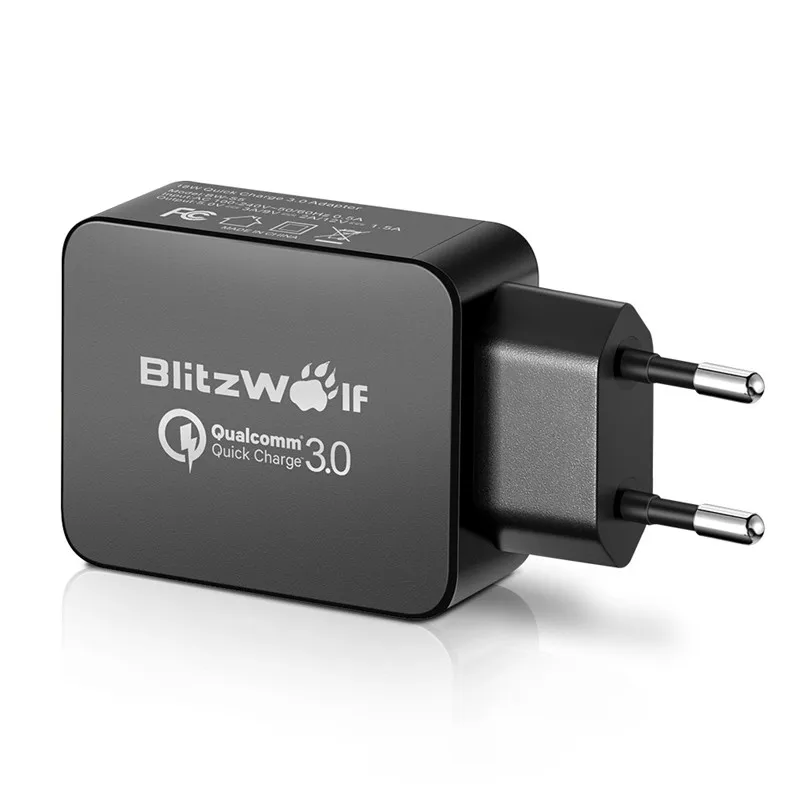 Сертифицированное USB зарядное устройство BlitzWolf QC3.0 мощностью 18 Вт Европейское с