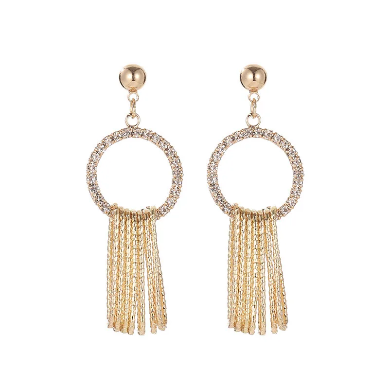 Металлические Висячие серьги Стразы с кисточками для женщин 2019 модные ювелирные