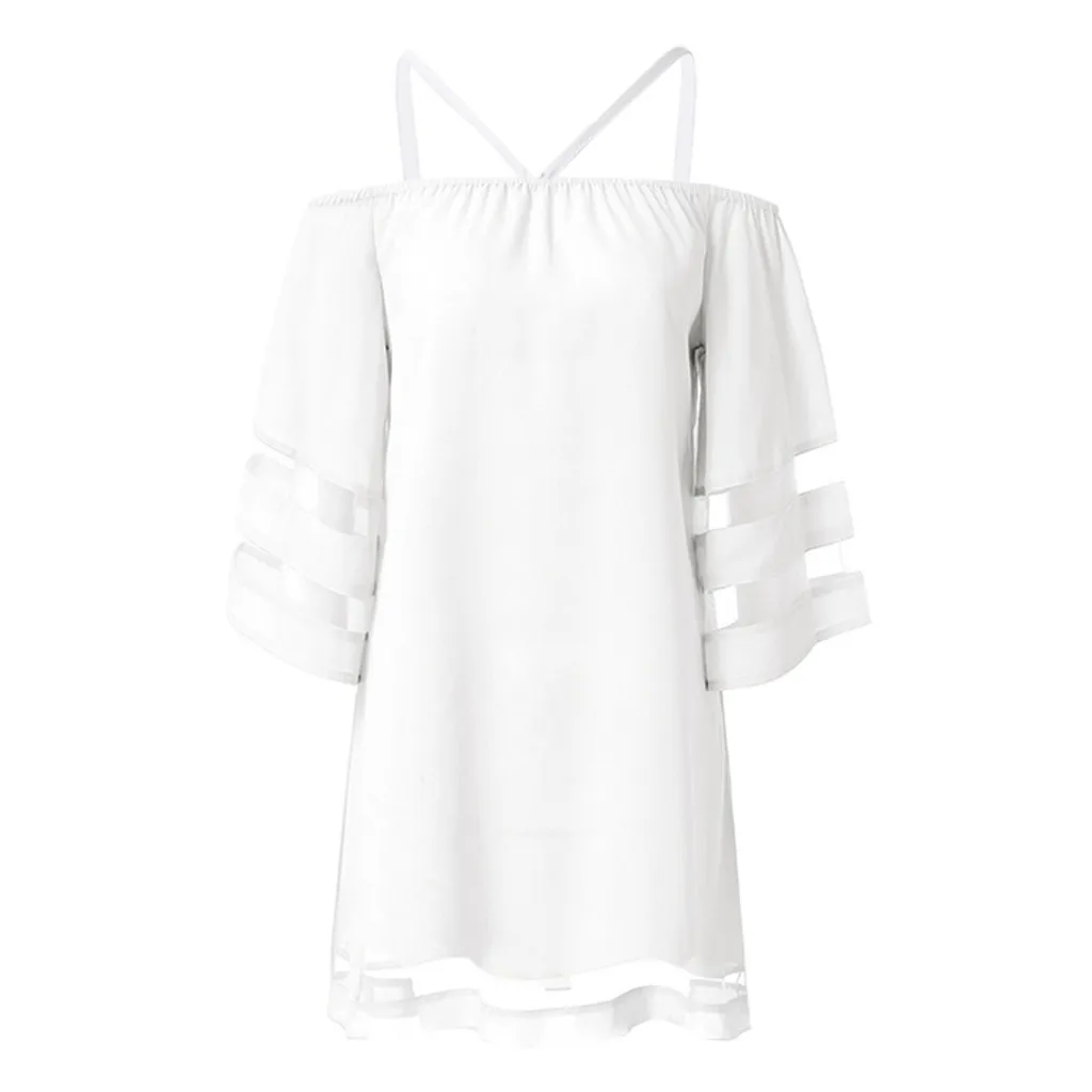 Платье женское летняя мода 2019 сетчатая Блузка С плечиками и