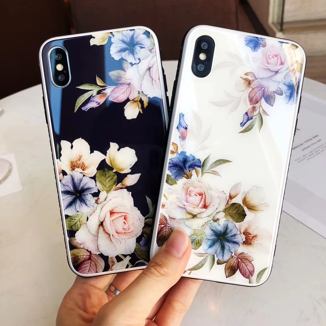 Красивый чехол из закаленного стекла с розами для iPhone 7, чехол для iPhone XS, XR, Max, чехол для iPhone 6, 6 S, 7, 8 Plus, X, Funda Coque