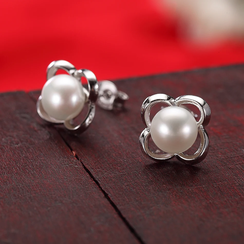 FEIGE Pearl Jewelry 925 Sterling Silver Stud Earrings for Women 8-9MM White Freshwater Earring Fine Lady Gift | Украшения и
