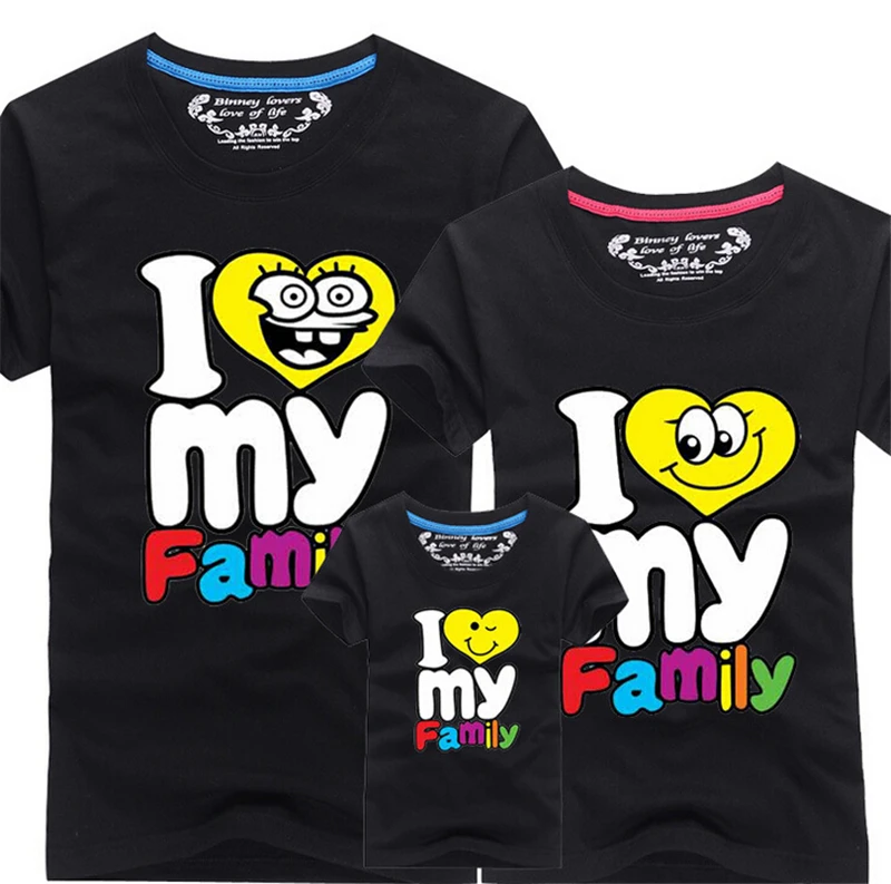 I love my Family T Shirts Summer Matching Clothes Father Mother Kids Children Outfits New Cotton Tees Free Drop Shipping | Мать и ребенок