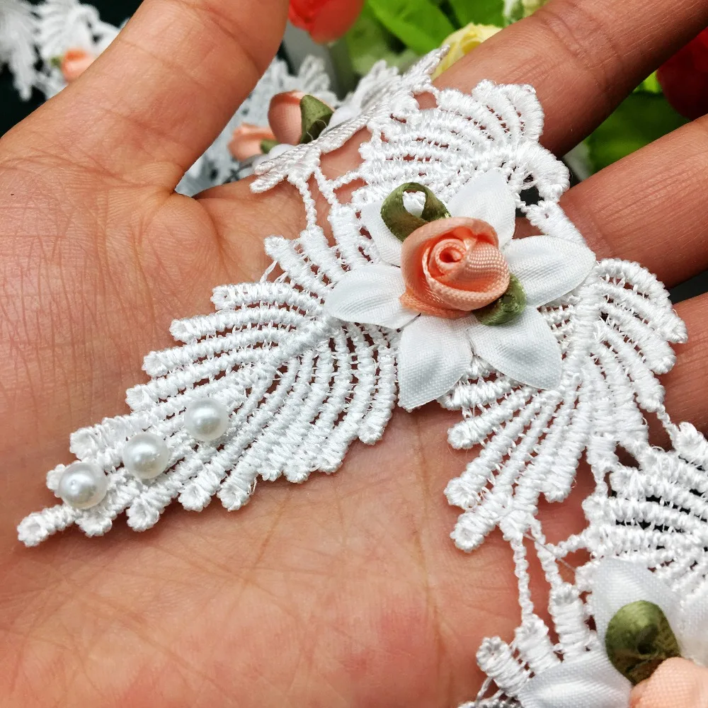20X 3D бант жемчужина роза вышитая кружевная отделка Лента Ткань для шитья костюма
