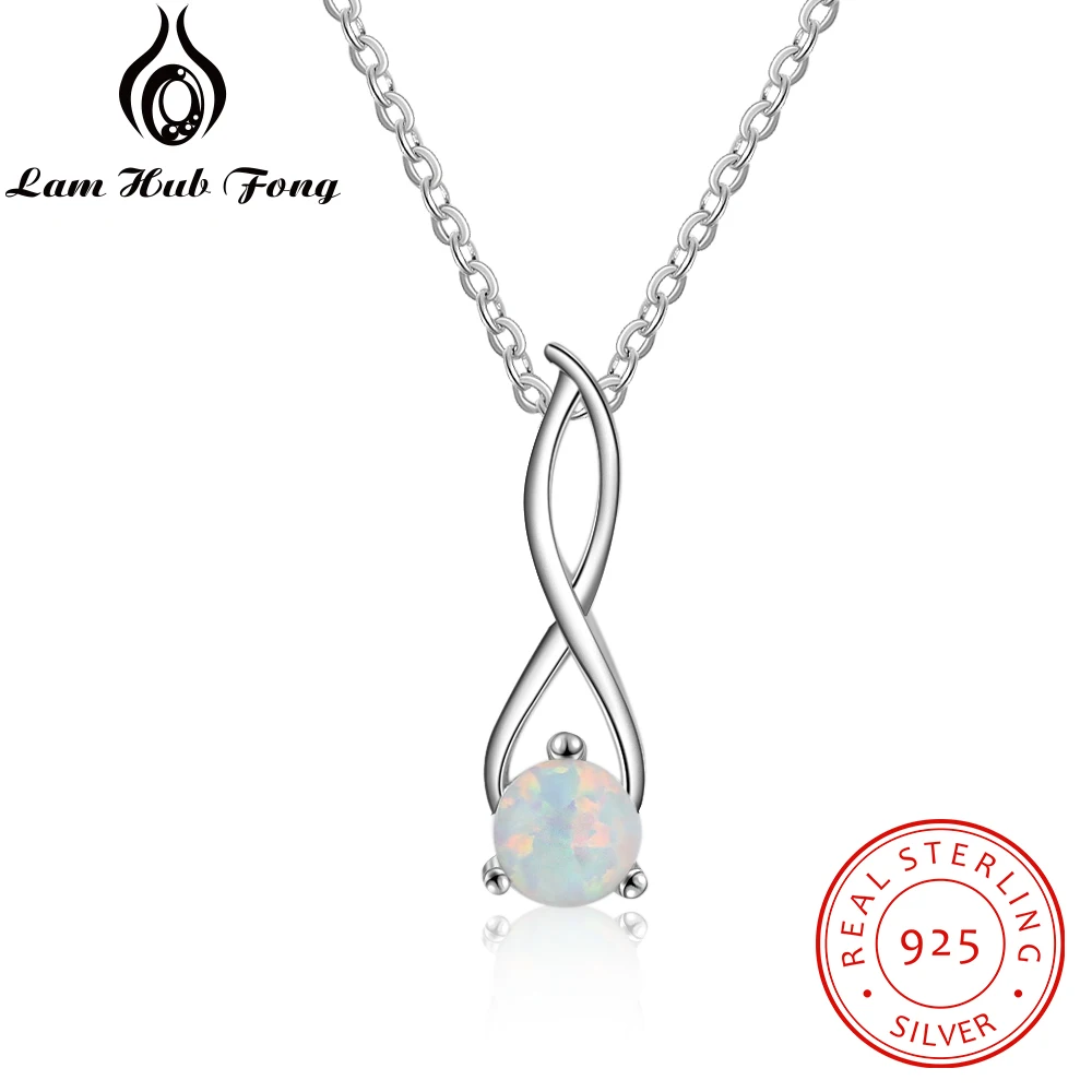 

925 Sterling Silver Round Opal Necklace Women Infinity Twist Pendant Necklaces Jewelry Gift for Girlfriend (Lam Hub Fong)