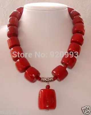 

FREE SHIPPING>>>@@ > Wholesale&fast P&P***Amazing Red Cylinder Coral Necklace 18" AAA