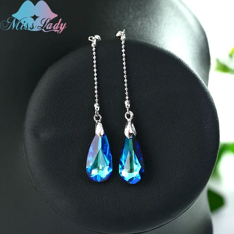blue Miss Lady, серебряные серьги в виде капелек воды Стразы, индивидуальные серьги, опт, модные ювелирные изделия для женщин MLY00333 - Окраска металла: blue