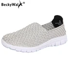 Кроссовки женские BeckyWalk, дышащие, на плоской подошве, слипоны, весна-осень, плетеная обувь ручной работы