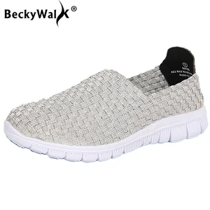 Кроссовки женские BeckyWalk, дышащие, на плоской подошве, слипоны, весна-осень, плетеная обувь ручной работы