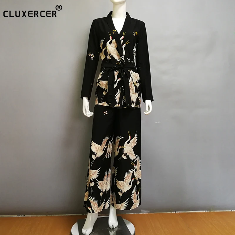 Женский винтажный комплект из двух предметов повседневный пиджак с принтом и