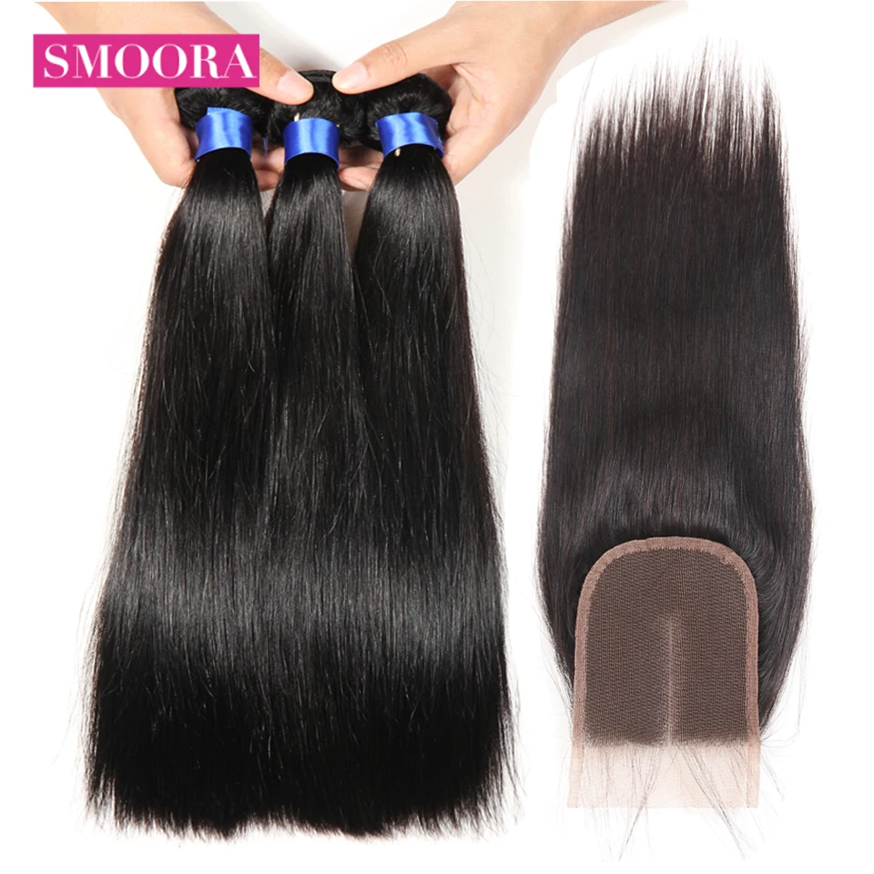 Перуанские прямые волосы Комплект S с Синтетическое закрытие волос Человеческие