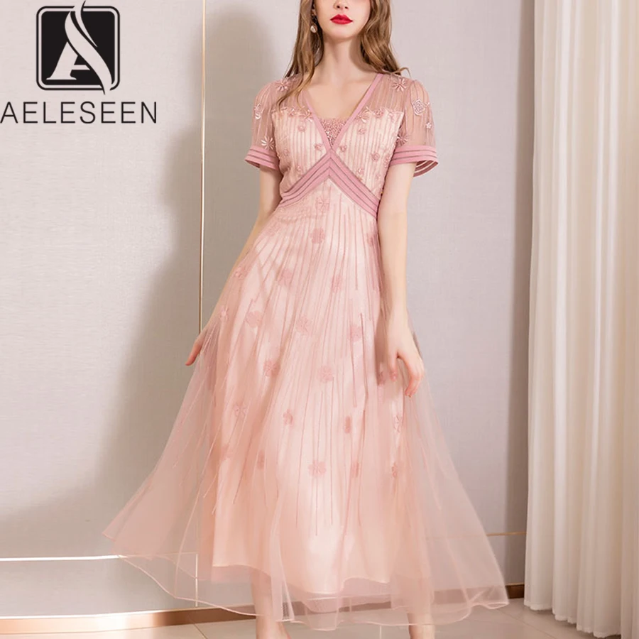 Женское облегающее платье AELESEEN дизайнерское до середины икры с розовой