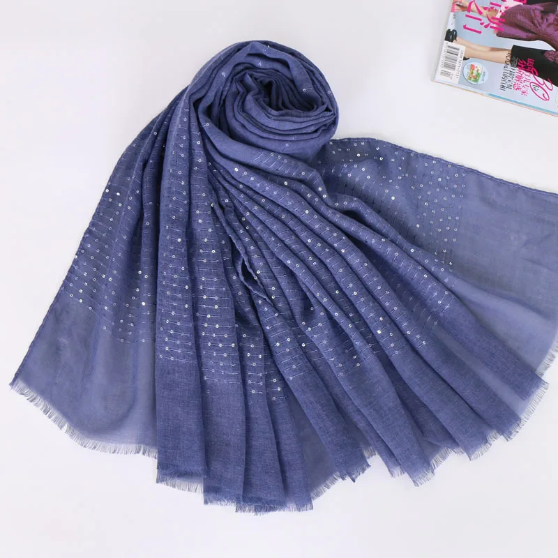 1pc Plain Color Women Scarves Muslim Hijabs Headscarf Glitter Sequins Stripe Islamic Turban Long Shawl Wraps 190x90cm | Тематическая