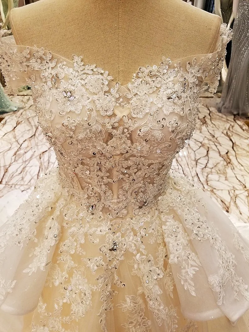 LS89652 платье свадьбароскошное свадебное шампанское бисером бальное возлюбленной