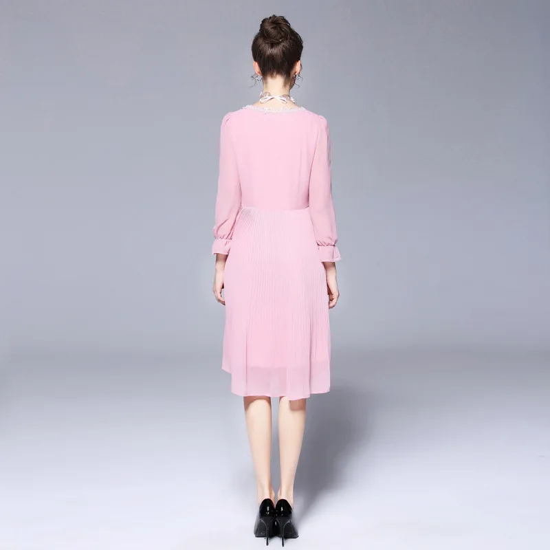 OUYALIN M-3XL 4XL 5XL Плюс Размер летнее платье 2018 элегантное женское с рукавом 3/4 бисером