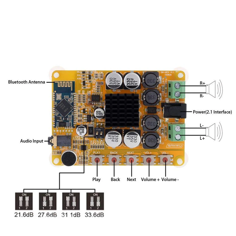 TDA7492 Беспроводной Bluetooth 4 0 2*50 Вт 2 канальный приемник аудио стерео цифровые