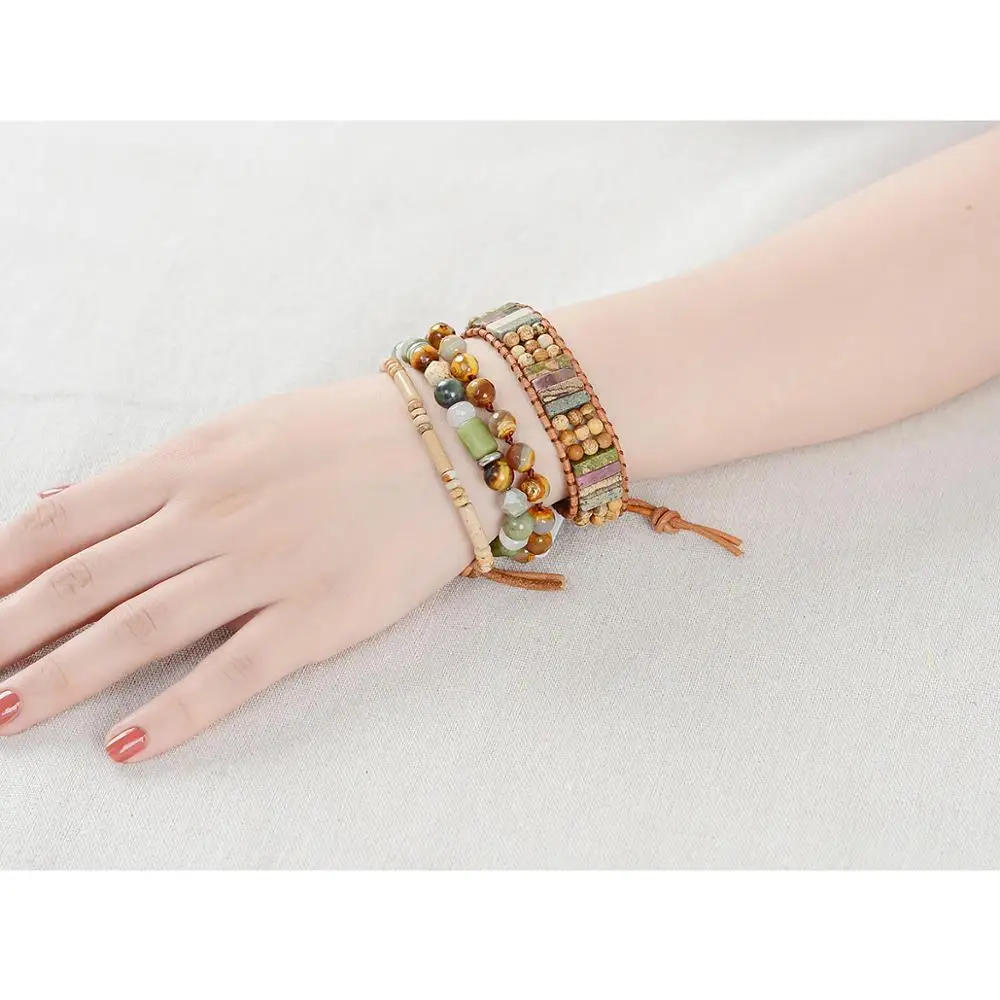 Уникальные Смешанные 3 Нити Браслеты из натуральных камней с подвеской ручной