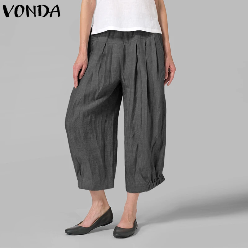 Сексуальные женские широкие брюки VONDA осенние повседневные штаны-шаровары с высокой талией повседневные свободные одноцветные брюки винтажные брюки размера плюс