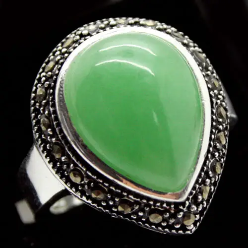 fashion jewelry 25*20mm HUGE DROP GREEN Natural jade 925 SILVER RING SIZE 7/8/9/10 unsex for gift | Украшения и аксессуары