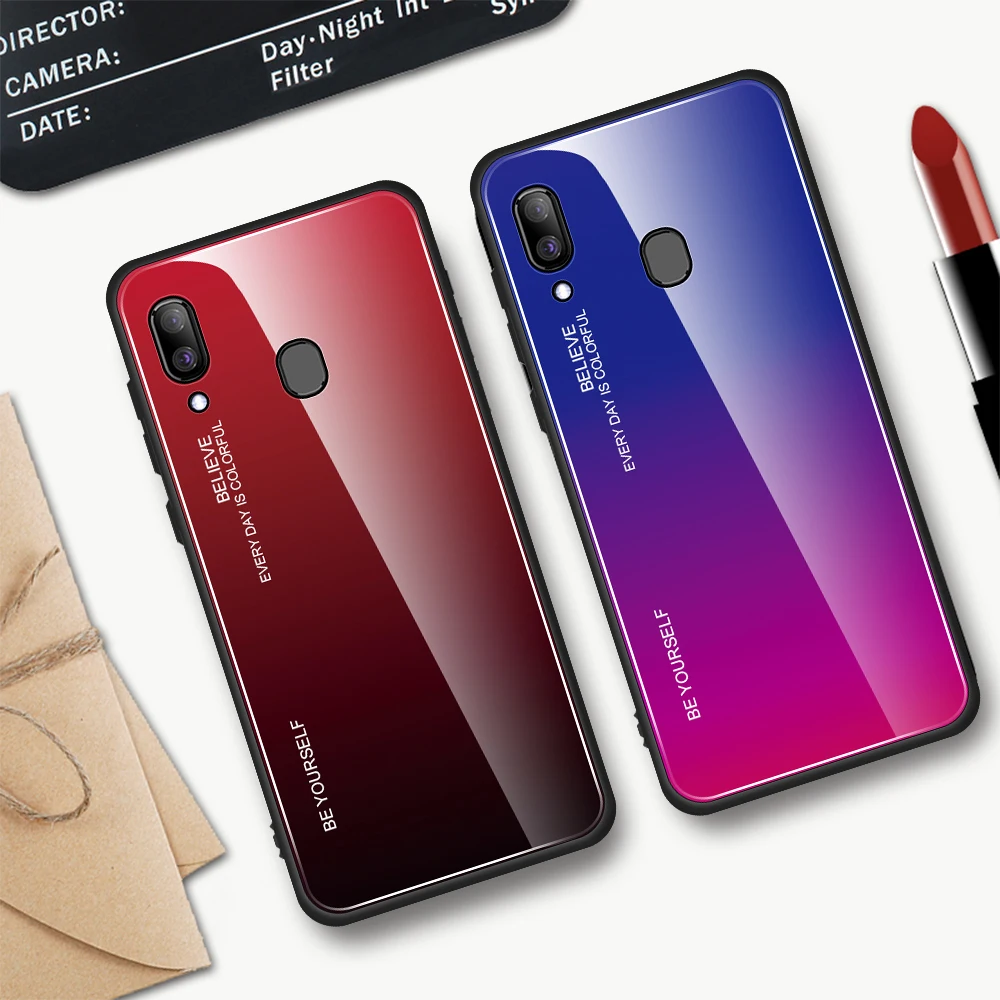 Для samsung Galaxy A20E A20S A20 градиентный чехол из закаленного стекла для samsung Samsun A20 E S A 20e A20e Aurora цветная задняя крышка