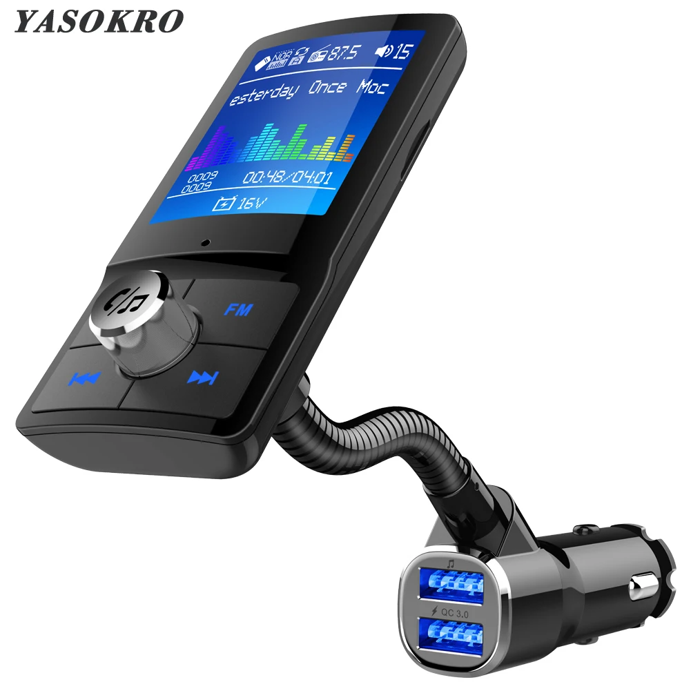 Цветной экран fm-передатчик Автомобильный MP3 беспроводной Bluetooth автомобильный комплект свободные руки с QC 3,0 двойной USB Автомобильное зарядное устройство Поддержка TF& U диск