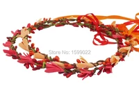 2pcslot children flower crown hairbands set girls bridal hair accessories wreath autumn wedding headdress orange red