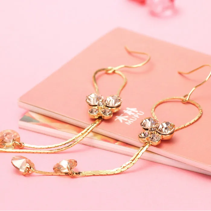 Neoglory Кристалл Стразы светильник желтое золото цвет тессель Висячие серьги для