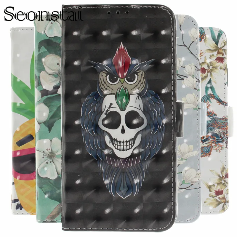 

Flip Capa Colored Painted Cases Leather For LG G7 Pattern Phone Case for LG g7 3D Card Slot Cover with Wallet Holder Bags
