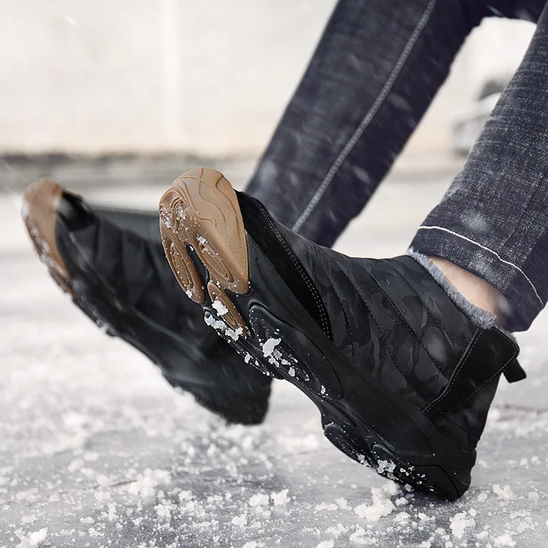 2019 зимние ботинки Для мужчин модные женские Балетки без шнуровки теплые обувь