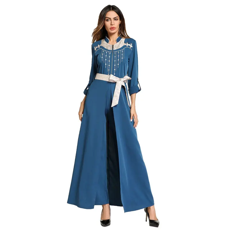 Повседневное мусульманское платье Вышивка Полный Абая длинные халаты фестиваль