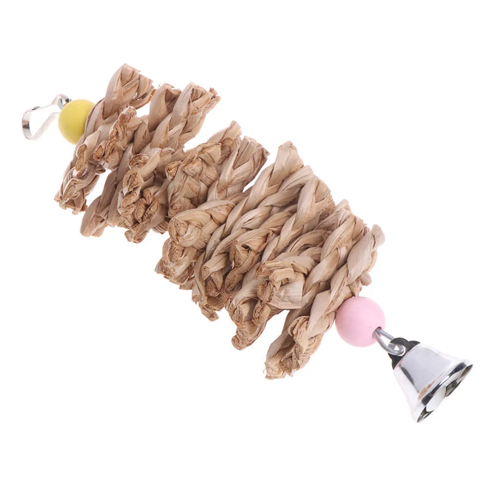Swing Chew Bite Funny Durable Bell Hanging Type Wooden Eco-friendly Natural Knitted Grass Bird Parrot Toy Animal | Дом и сад