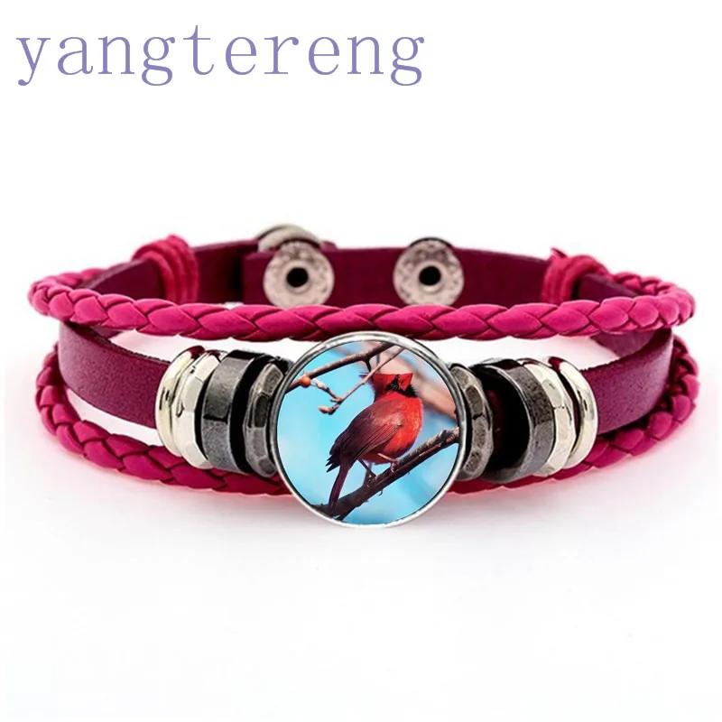 Новый Регулируемый карабин браслет ретро розовый красный кожаный плетеный 18 мм