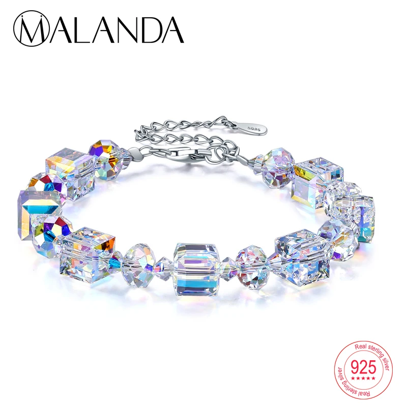 Бренд MALANDA квадратные кристаллы от Swarovski браслеты модные из стерлингового