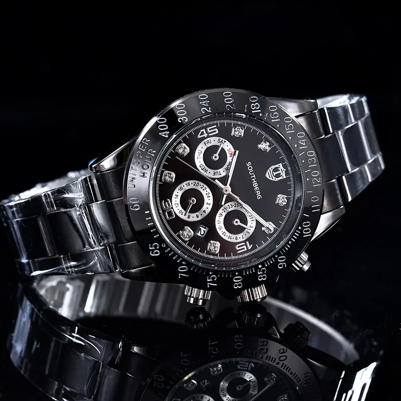 SOUTHBERG GMT Роскошные Брендовые Часы розового золота мужские повседневные часы