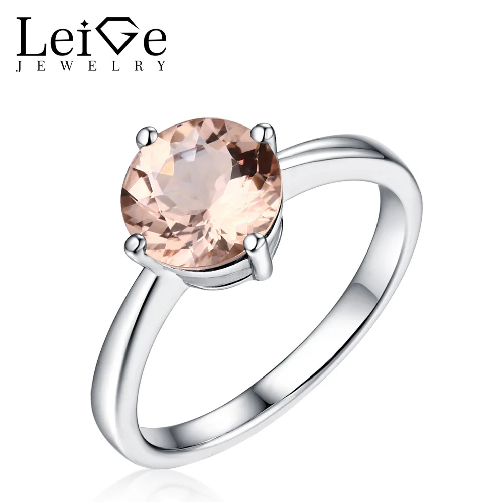 

Leige Jewelry Romantic Round Cut Morganite Ring Pink Gemstone Sterling Silver 925 Jewelry Wedding Rings for Girl Christmas Gift