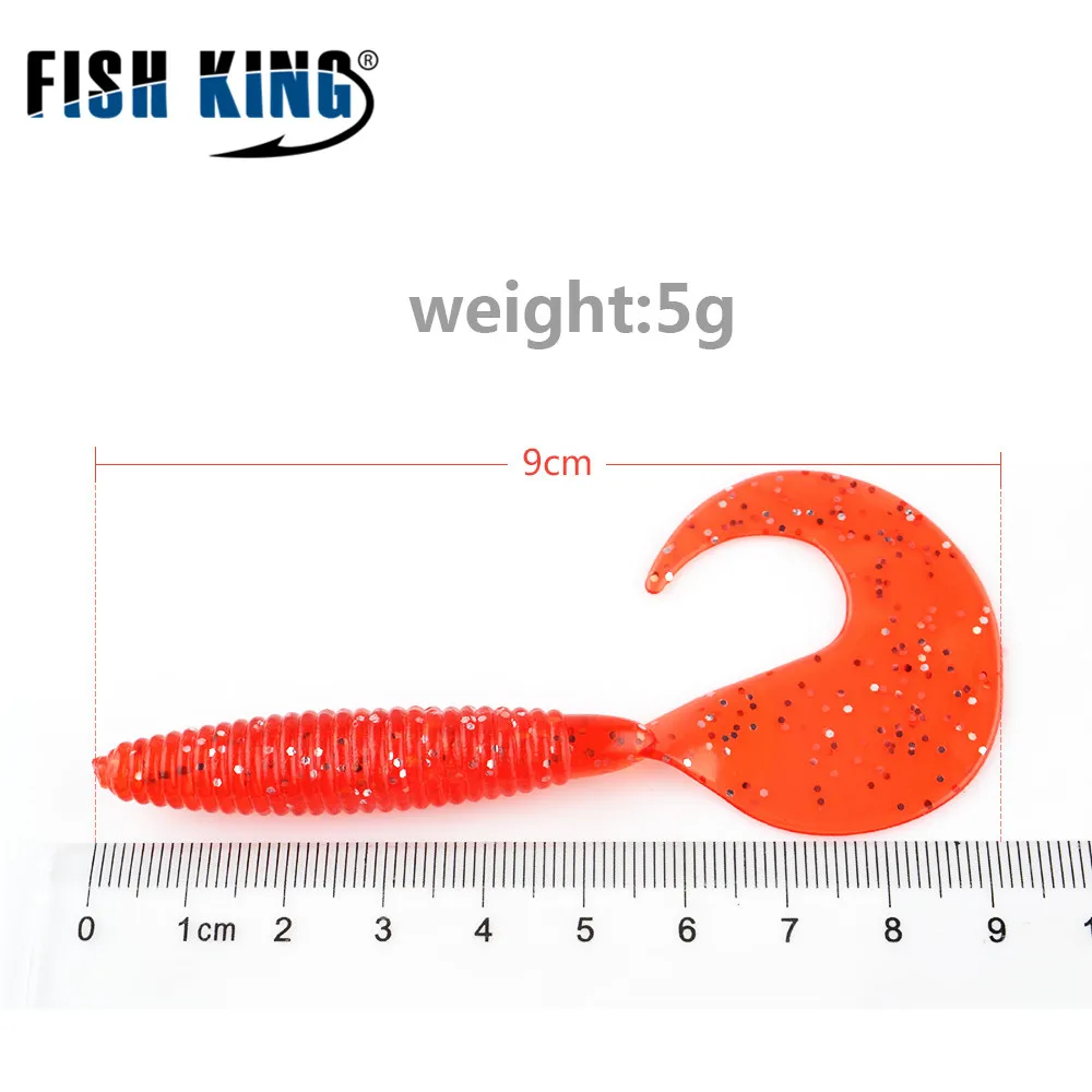 FISH KING 5 шт./лот, 9 см/5 г, Мягкая приманка для рыбалки, Мягкая приманка, Pesca Shad для рыбалки, свимбейт в форме червя, головка джига, аксессуары для ловли нахлыстом