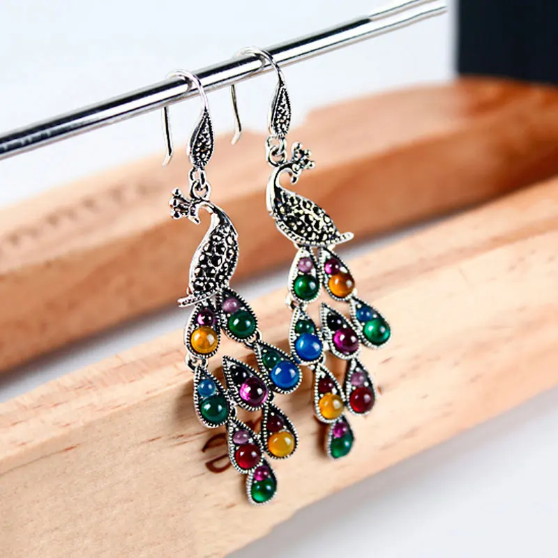 Женские винтажные серьги-подвески из тайского серебра 925 пробы с халцедоном |