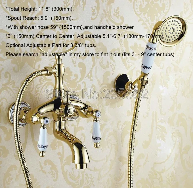 Роскошный золотой Латунный фарфоровый базовый настенный смеситель для ванной