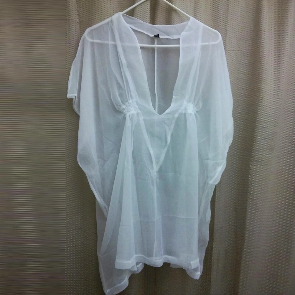 Летняя стильная женская сексуальная шифоновая рубашка с v-образным вырезом