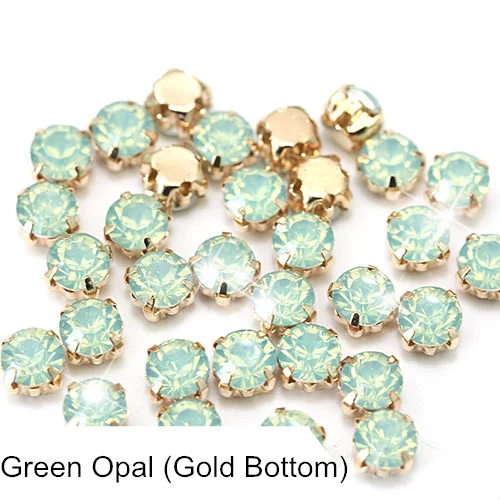 Green-Opal Gold 6 мм, 100 шт, разноцветные стразы из полимера с золотым клешом, белый опал, стразы с пришивным клешом для одежды B0896 - Цвет: Green-Opal Gold